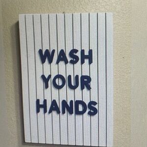 Bathroom Wall Sign Wash Your Hands in White and Navy